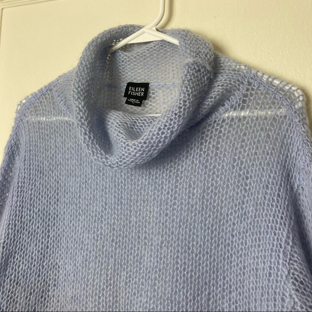 Eileen Fisher lilac periwinkle kid mohair open knit cowl sweater L - Picture 3 of 10